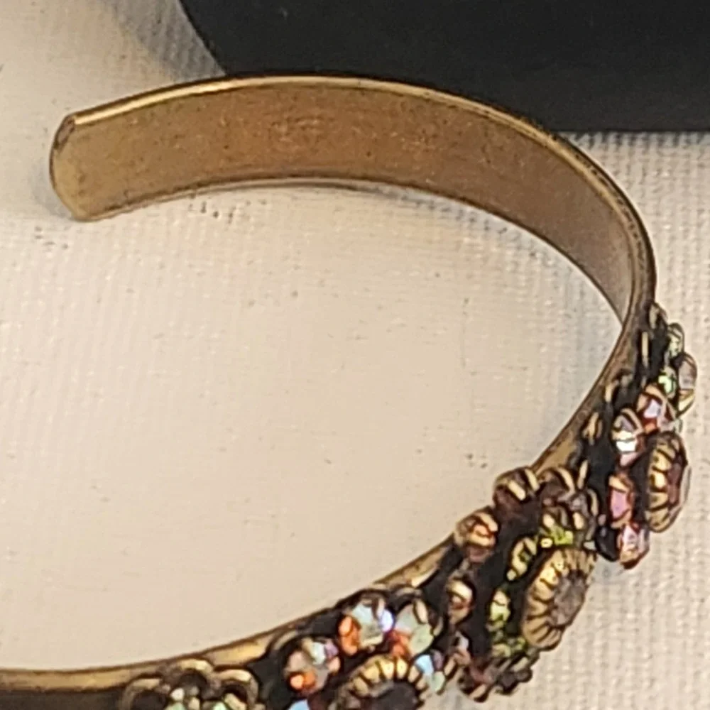 Liz Palacios Brass Crystal Floral Cuff Bracelet and Hoop Earring Set Vintage - Picture 7 of 16